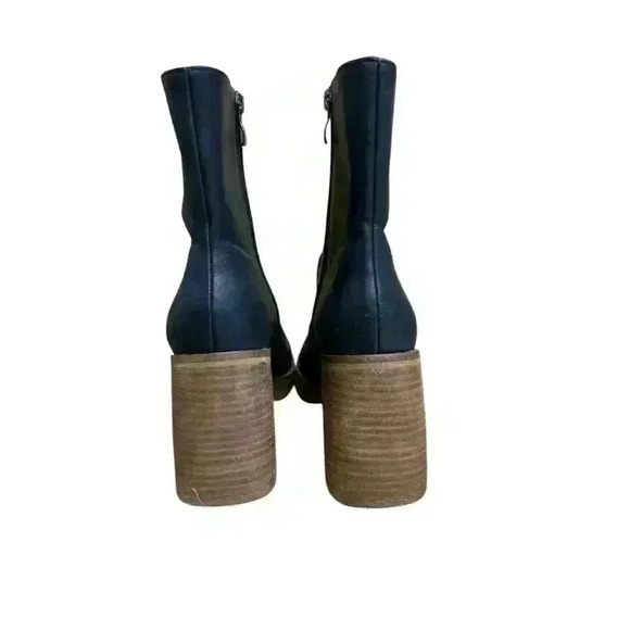 böhme Platform Black Leather Ankle Bootie Chunky 3” Heel Inner Ankle Zip Up 6.5 - Picture 5 of 11